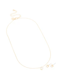 Gold Cubic Zirconia Round Pendant Necklace & Earrings Set