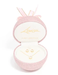 Gold Cubic Zirconia Round Pendant Necklace & Earrings Set