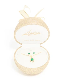 Gold Emerald Cubic Zirconia Necklace & Earrings Set