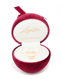 Gold Cubic Zirconia Outline Flower Earring & Necklace Set