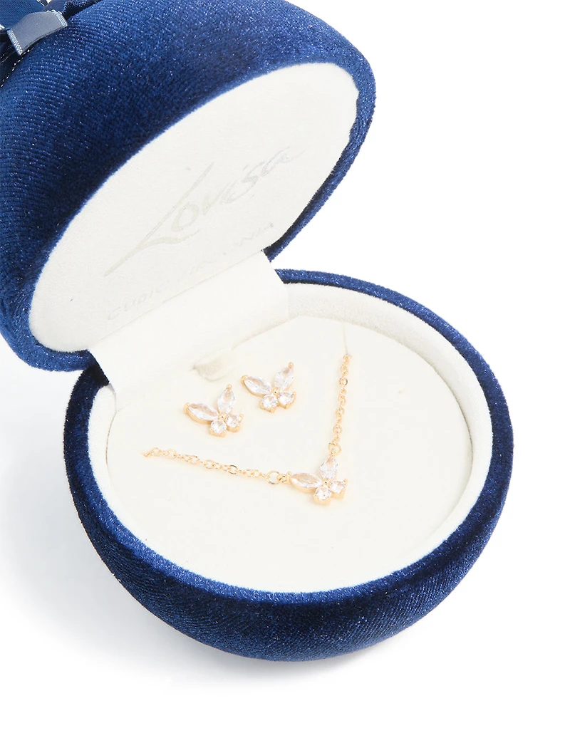 Gold Cubic Zirconia Butterfly Necklace & Earrings Set