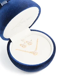 Gold Cubic Zirconia Butterfly Necklace & Earrings Set