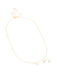 Gold Cubic Zirconia Butterfly Necklace & Earrings Set