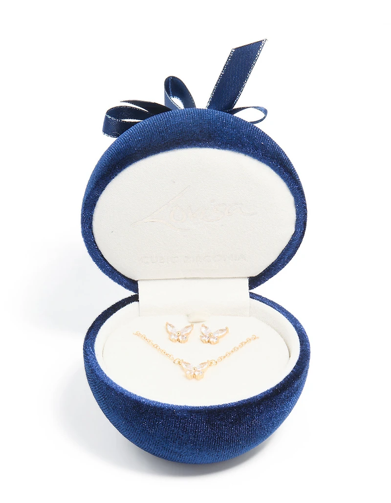 Gold Cubic Zirconia Butterfly Necklace & Earrings Set