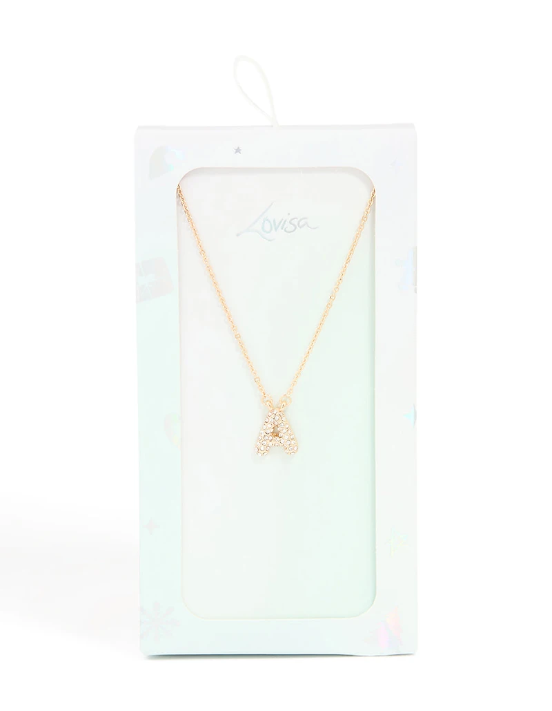 Collier pour enfants en zircone cubique doré lettre A