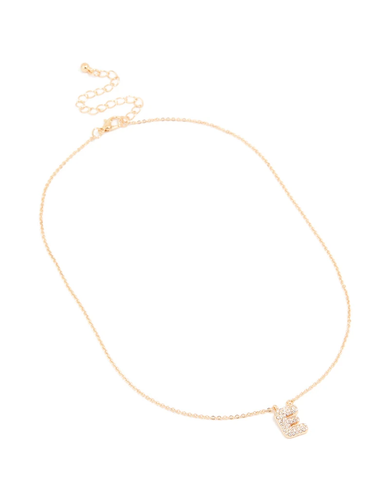 Kids Gold Cubic Zirconia Letter E Necklace