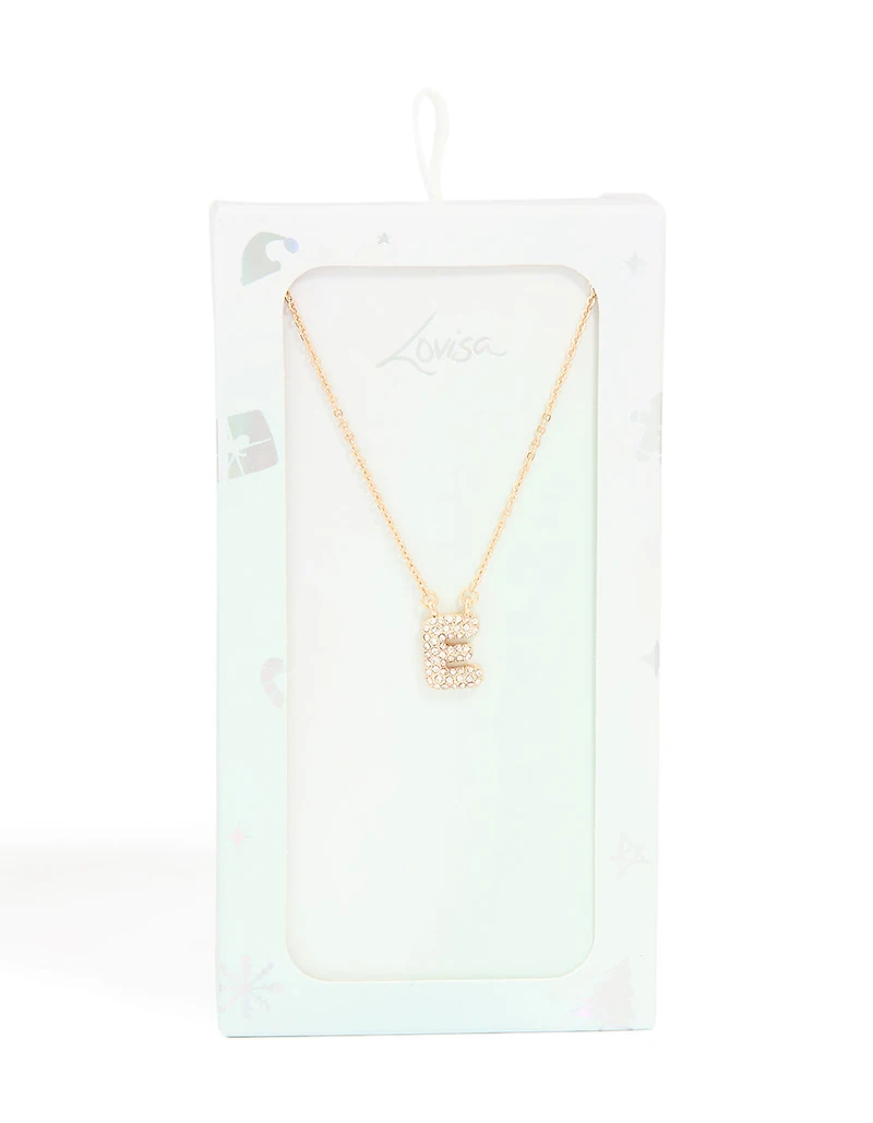 Kids Gold Cubic Zirconia Letter E Necklace