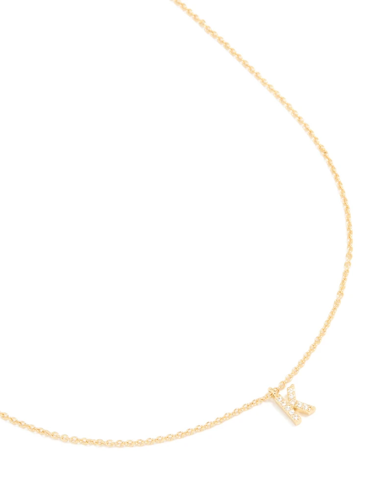Gold Plated Brass Cubic Zirconia Letter K Necklace