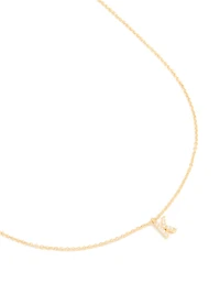 Gold Plated Brass Cubic Zirconia Letter K Necklace