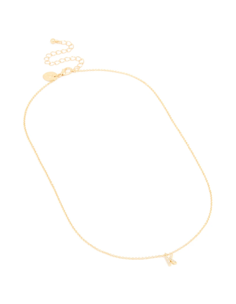 Gold Plated Brass Cubic Zirconia Letter K Necklace