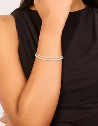 Tennis cubique en zircone plaqué argent et bracelet à chaîne unie superposée