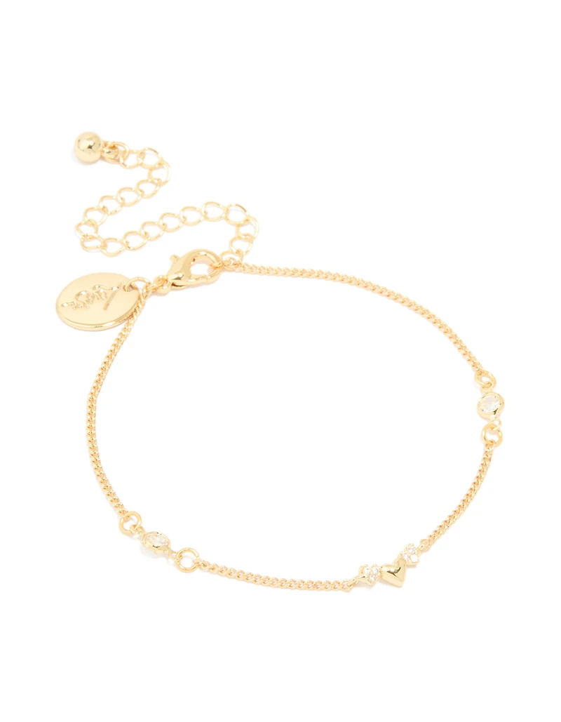 Gold Plated Cubic Zirconia Mini Heart Bracelet