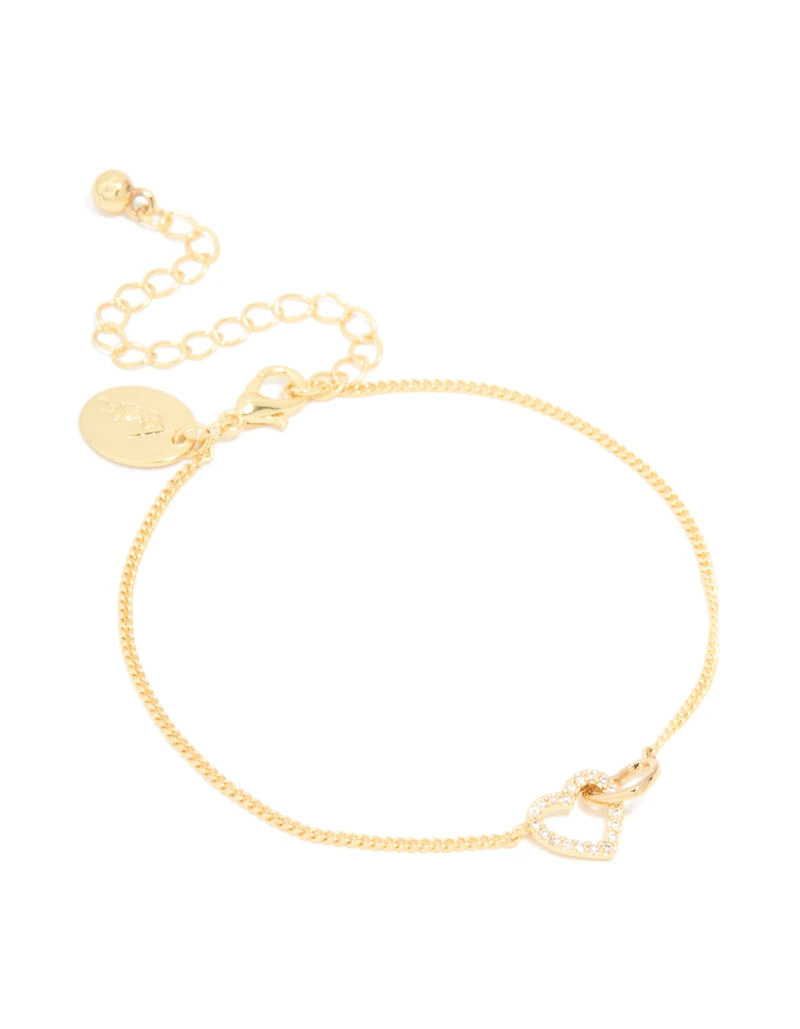 Gold Plated Cubic Zirconia Link Heart Bracelet