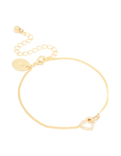 Gold Plated Cubic Zirconia Link Heart Bracelet