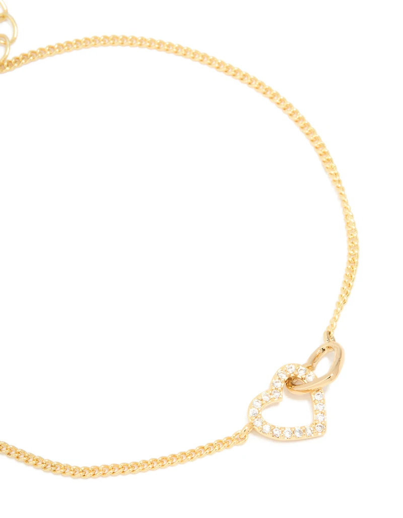 Gold Plated Cubic Zirconia Link Heart Bracelet