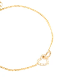 Gold Plated Cubic Zirconia Link Heart Bracelet