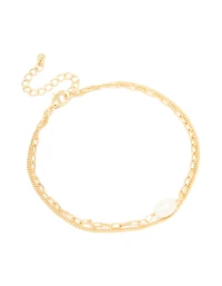 Gold Plated Freshwater Pearl Chain Layered Bracelet