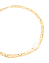 Gold Plated Freshwater Pearl Chain Layered Bracelet