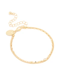 Gold Plated Cubic Zirconia & Chain Layered Bracelet