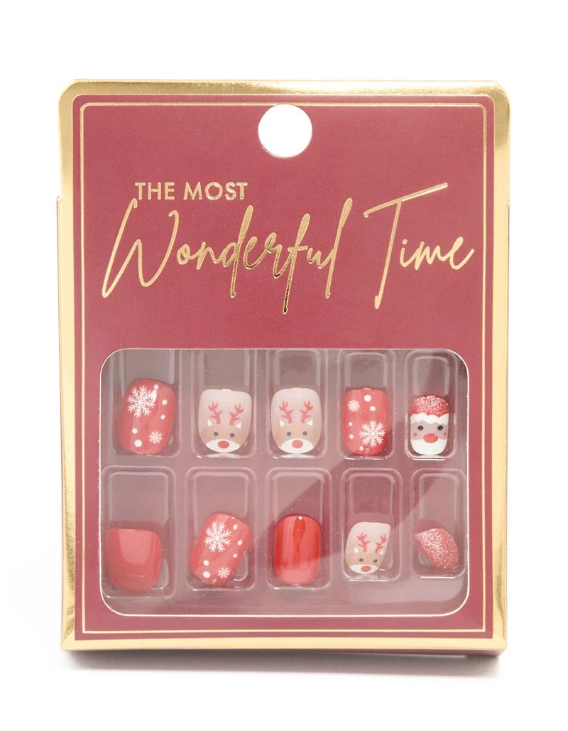 Ensemble de clous press-On Santa & Reindeer