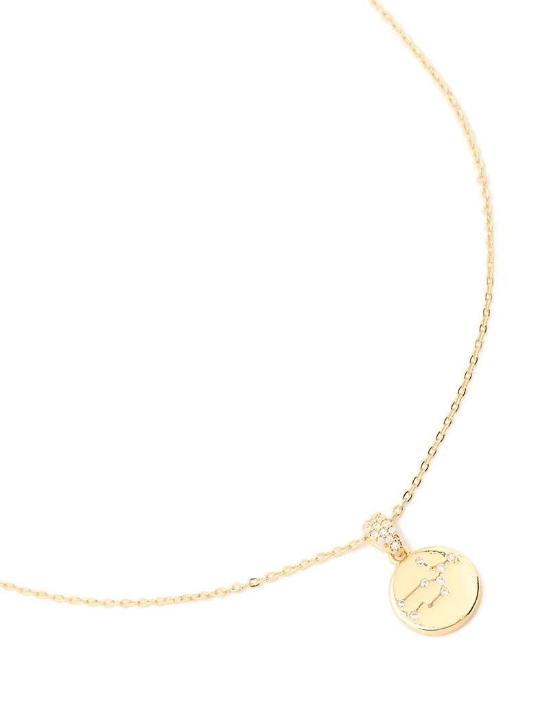 Gold Plated Cubic Zirconia Mini Virgo Zodiac Sign Pendant Necklace