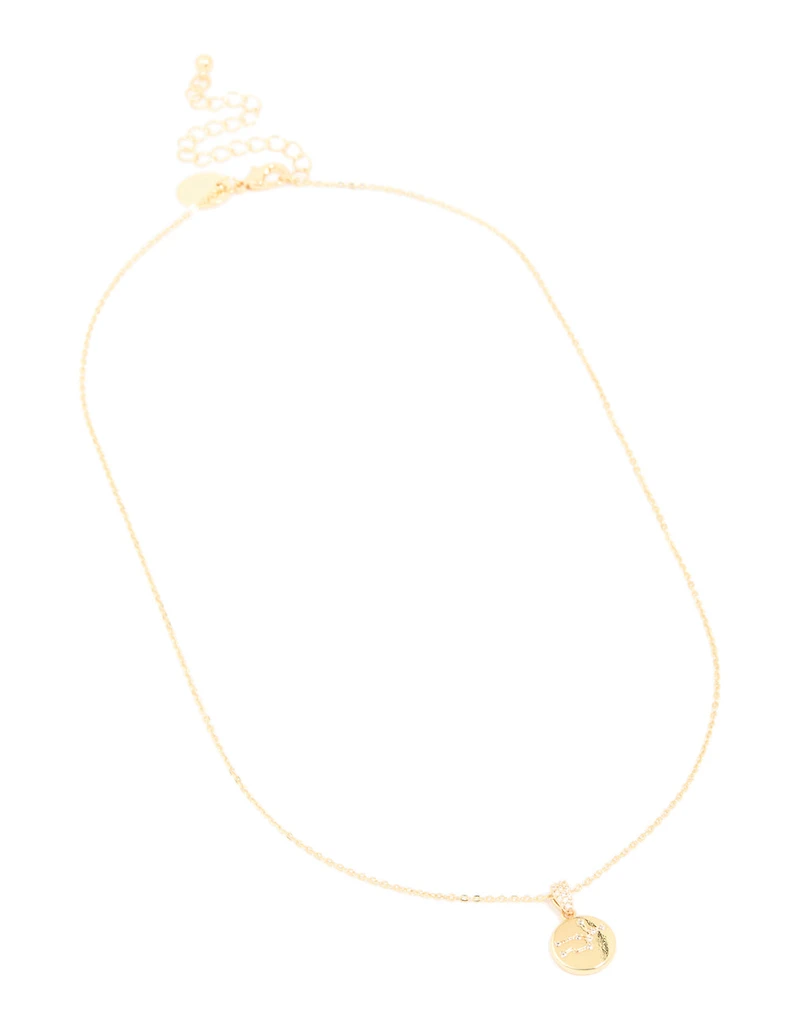 Gold Plated Cubic Zirconia Mini Virgo Zodiac Sign Pendant Necklace