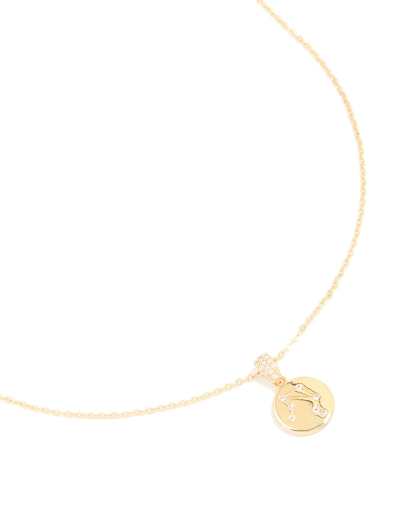 Gold Plated Cubic Zirconia Mini Libra Zodiac Sign Pendant Necklace