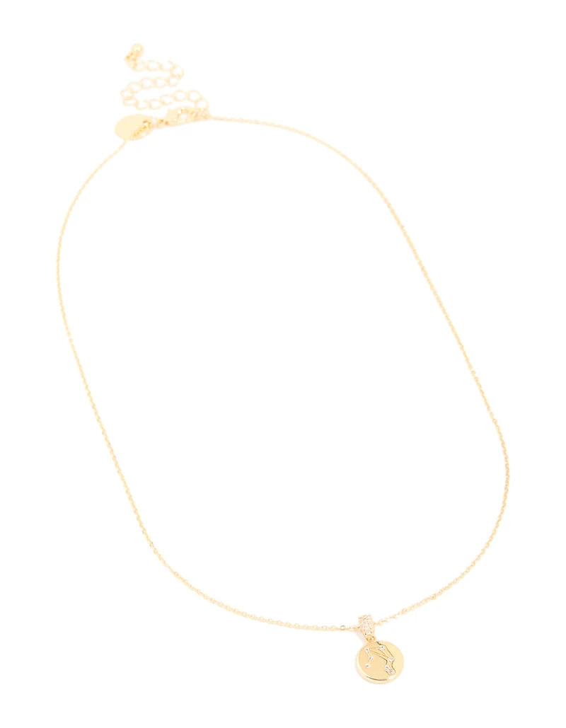Gold Plated Cubic Zirconia Mini Libra Zodiac Sign Pendant Necklace