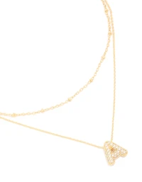Gold Plated Cubic Zirconia Pave Bubble Letter A Layered Necklace
