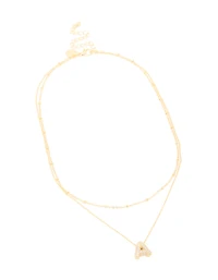 Gold Plated Cubic Zirconia Pave Bubble Letter A Layered Necklace