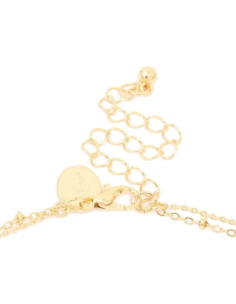 Gold Plated Cubic Zirconia Pave Bubble Letter C Layered Necklace