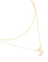 Gold Plated Cubic Zirconia Pave Bubble Letter J Layered Necklace