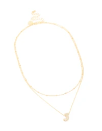 Gold Plated Cubic Zirconia Pave Bubble Letter J Layered Necklace