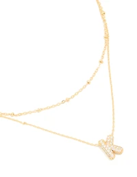 Gold Plated Brass Cubic Zirconia Pave Bubble Letter K Layered Necklace