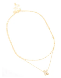 Gold Plated Brass Cubic Zirconia Pave Bubble Letter K Layered Necklace