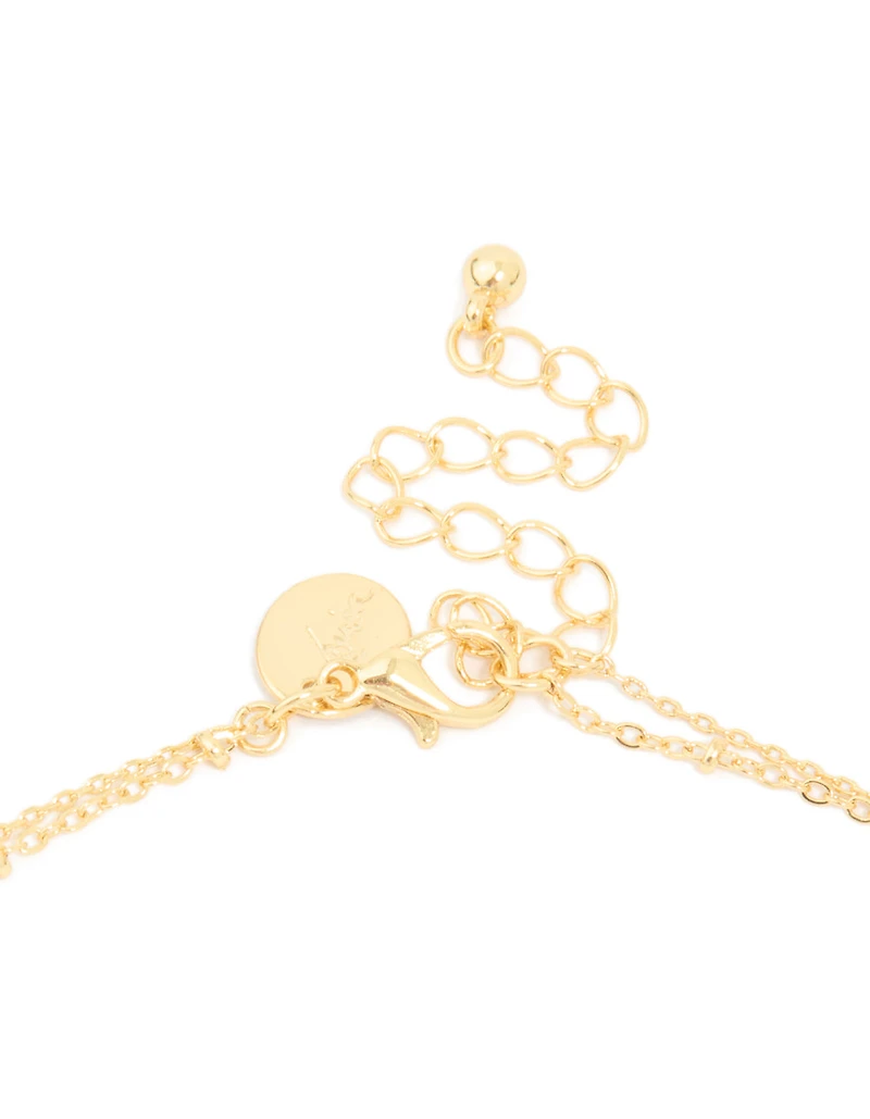 Gold Plated Brass Cubic Zirconia Pave Bubble Letter K Layered Necklace