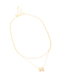 Gold Plated Cubic Zirconia Pave Bubble Letter M Layered Necklace