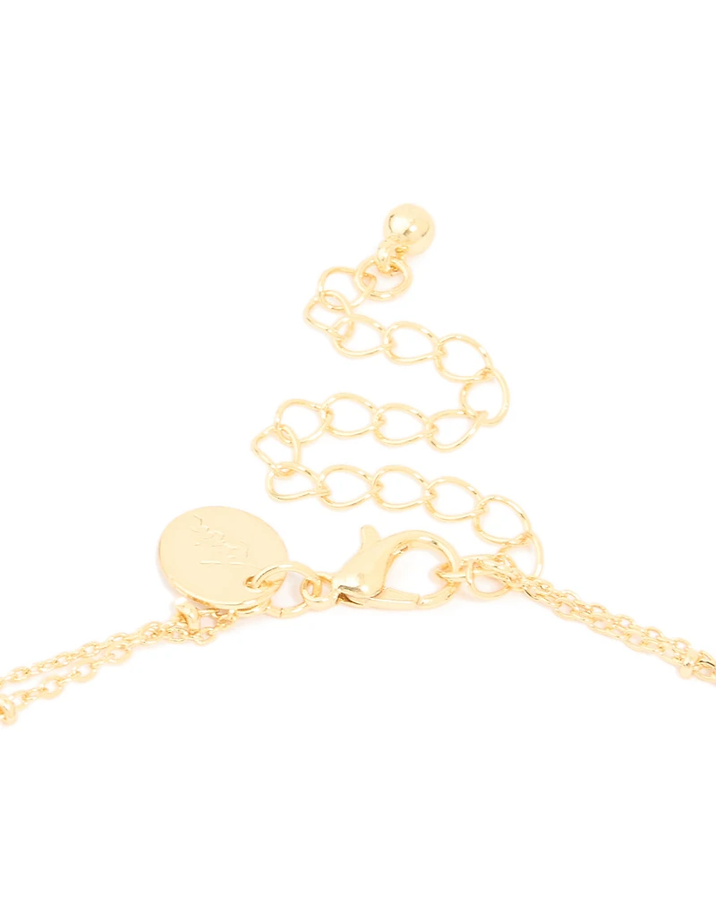 Gold Plated Cubic Zirconia Pave Bubble Letter M Layered Necklace