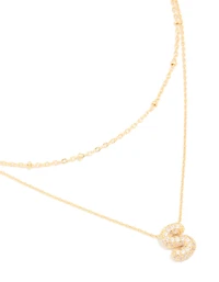 Gold Plated Cubic Zirconia Pave Bubble Letter S Layered Necklace