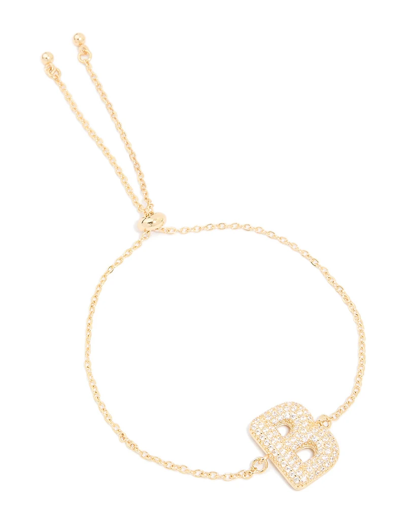 Gold Plated Cubic Zirconia Pave Bubble Letter B Toggle Bracelet