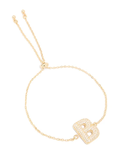 Gold Plated Cubic Zirconia Pave Bubble Letter B Toggle Bracelet