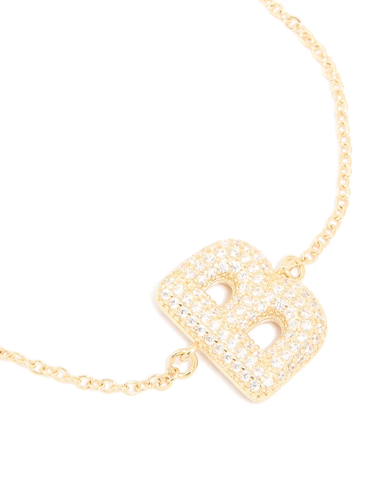 Gold Plated Cubic Zirconia Pave Bubble Letter B Toggle Bracelet