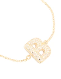 Gold Plated Cubic Zirconia Pave Bubble Letter B Toggle Bracelet