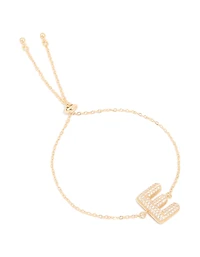 Gold Plated Cubic Zirconia Pave Bubble Letter E Toggle Bracelet