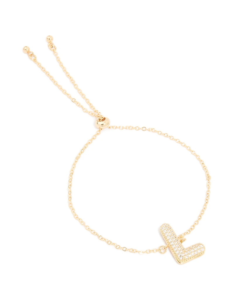 Gold Plated Cubic Zirconia Pave Bubble Letter L Toggle Bracelet
