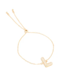 Gold Plated Cubic Zirconia Pave Bubble Letter L Toggle Bracelet