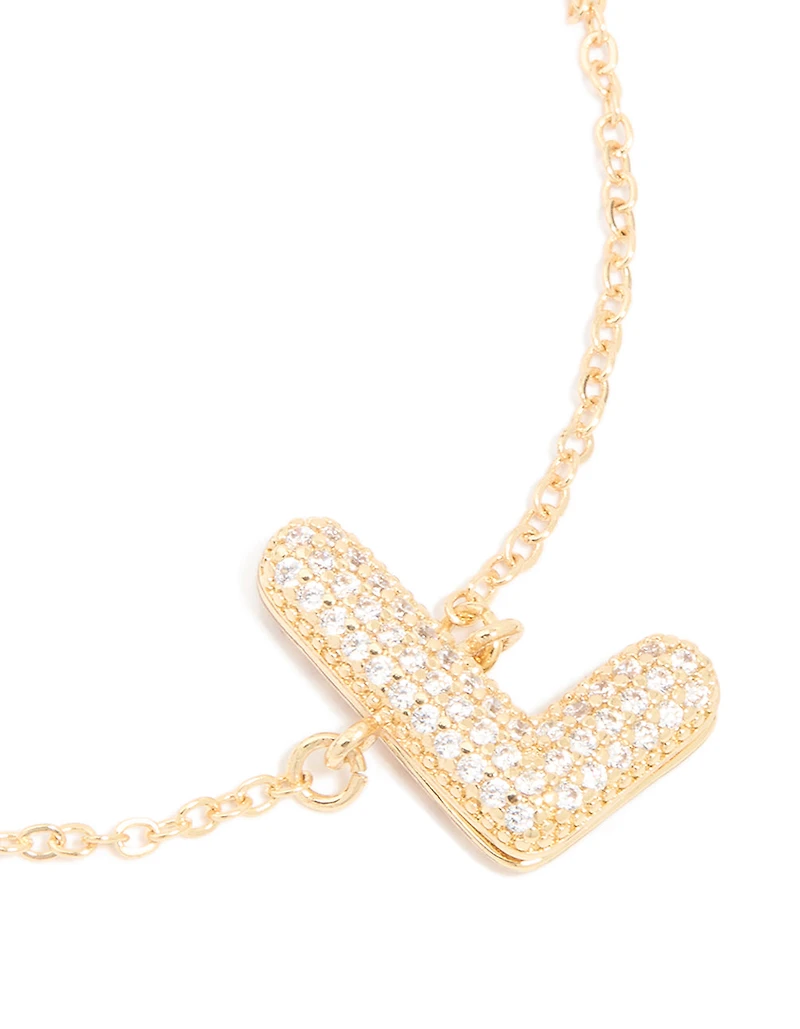 Gold Plated Cubic Zirconia Pave Bubble Letter L Toggle Bracelet