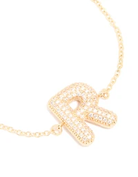 Gold Plated Cubic Zirconia Pave Bubble Letter R Toggle Bracelet