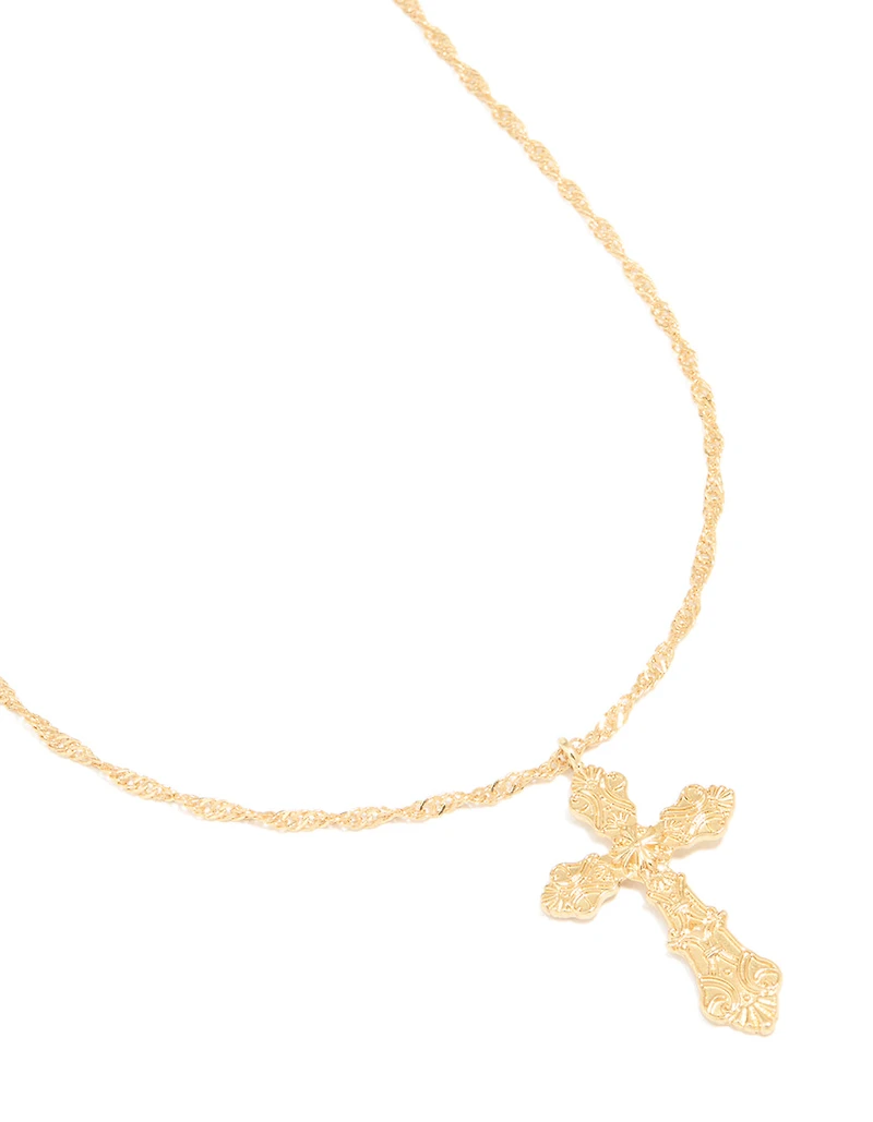 Gold Plated Extra Large Decorative Cross Necklace