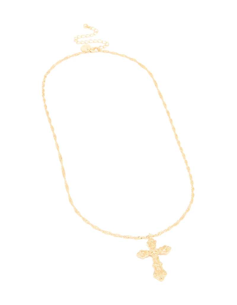 Gold Plated Extra Large Decorative Cross Necklace